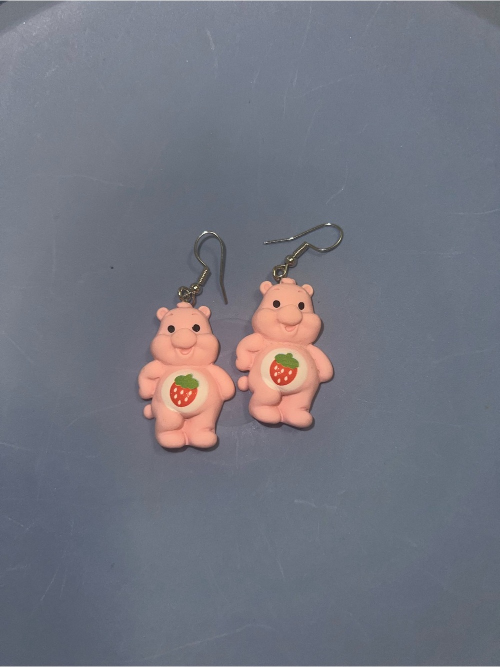 Pink Strawberry Care Bear Drop Earrings